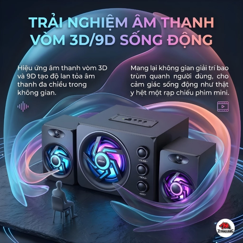 Bộ Loa Máy Tính 2.1 SADA D-209 - Loa Vi Tính Có Đèn LED RGB Bass Mạnh