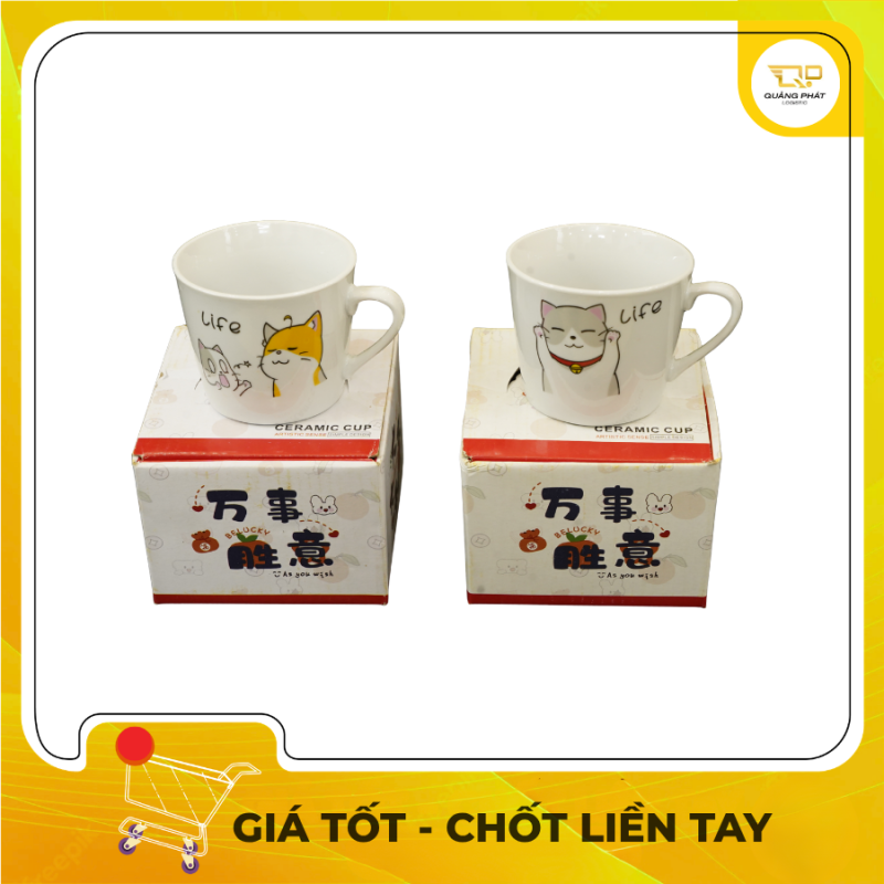 Bộ Cốc Sứ Mini Cao Cấp Kèm Thìa, Hộp Quà Hình Mèo Dễ Thương (Mới 100%)