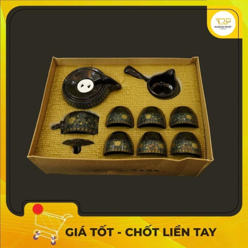 Bộ Ấm Chén Trà Đạo Bằng Sứ Men Đen Họa Tiết Cổ Điển Hộp Quà Tặng Sang Trọng,Mới 100%