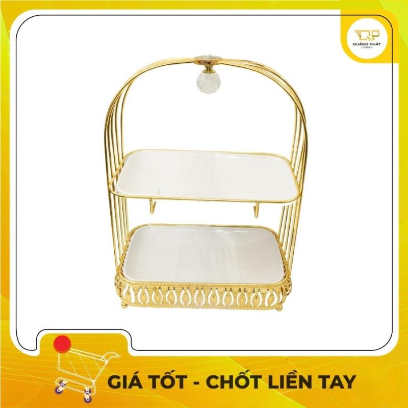 Khay Đựng Bánh Kẹo Quả Lồng Chim 2 Tầng Khung Mạ Vàng Trang Trí Bàn Tiệc Mới 100%