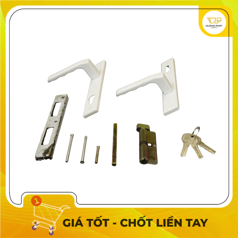 Bộ Tay Nắm Khóa Cửa Nhôm Kính Đa Năng - Màu Trắng Sứ - Mới 100%
