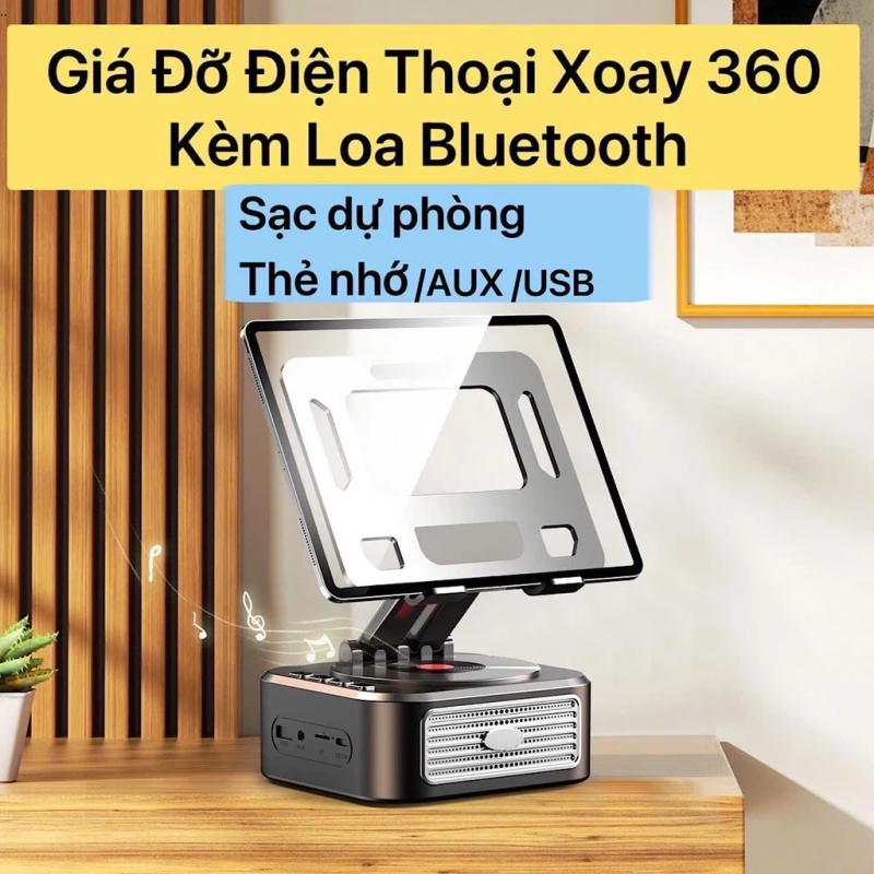 Giá Đỡ Điện Thoại Xoay 360 Kèm Loa Bluetooth PK05 Sạc Dự Phòng 3000mAh