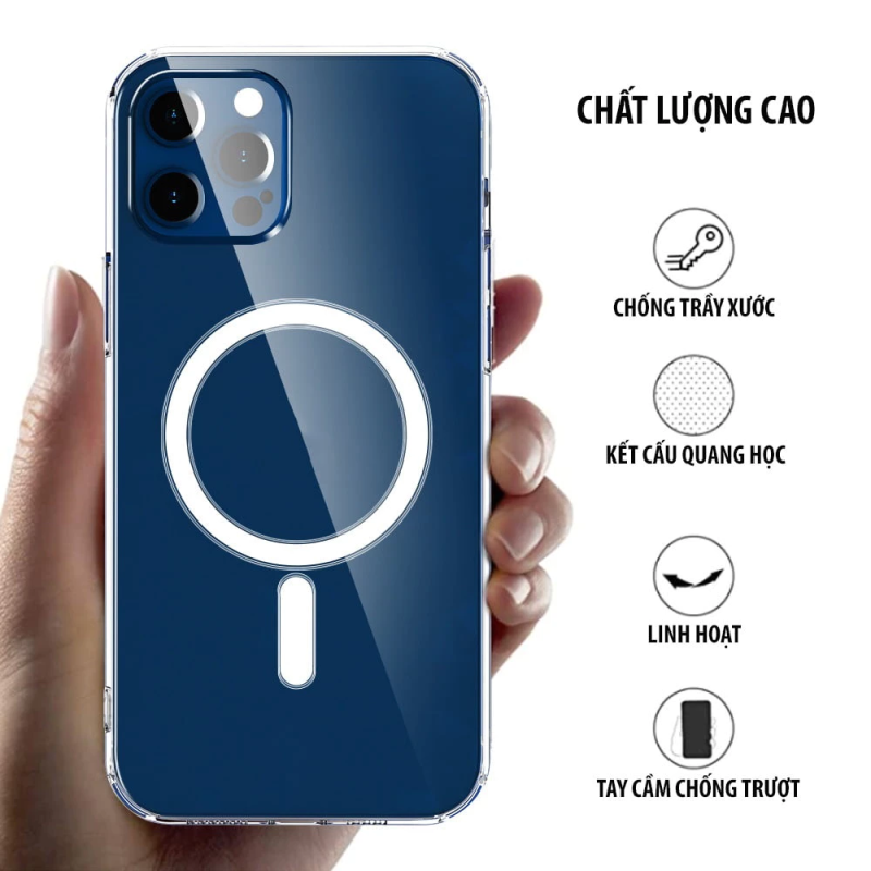 Ốp Lưng iPhone 12 Pro Max Hổ Trợ Sạc Không Dây Magnetic Trong Suốt Không Đổi Màu