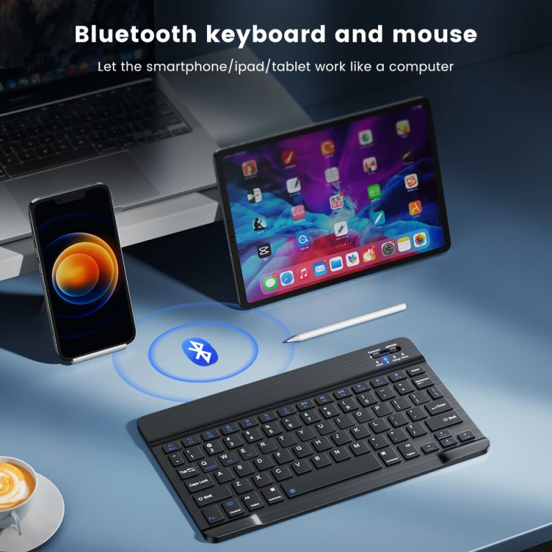 Bàn Phím Không Dây Bluetooth Mỏng 4mm Go Im Lang Co Sac Lai Cho iPad iPhone Tablet Smart TV Windows