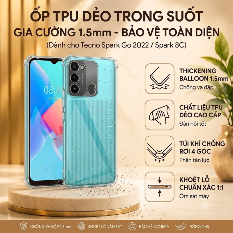 Ốp Lưng Dẻo Trong Suốt Chống Sốc Dày 1.5mm Cho Tecno Spark Go 2022 / Tecno Spark 8C 6.6 Inch