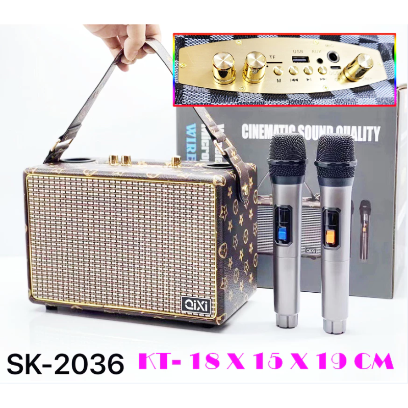 Loa Bluetooth Qixi SK-2036 Kèm 2 Micro Không Dây Hát Karaoke