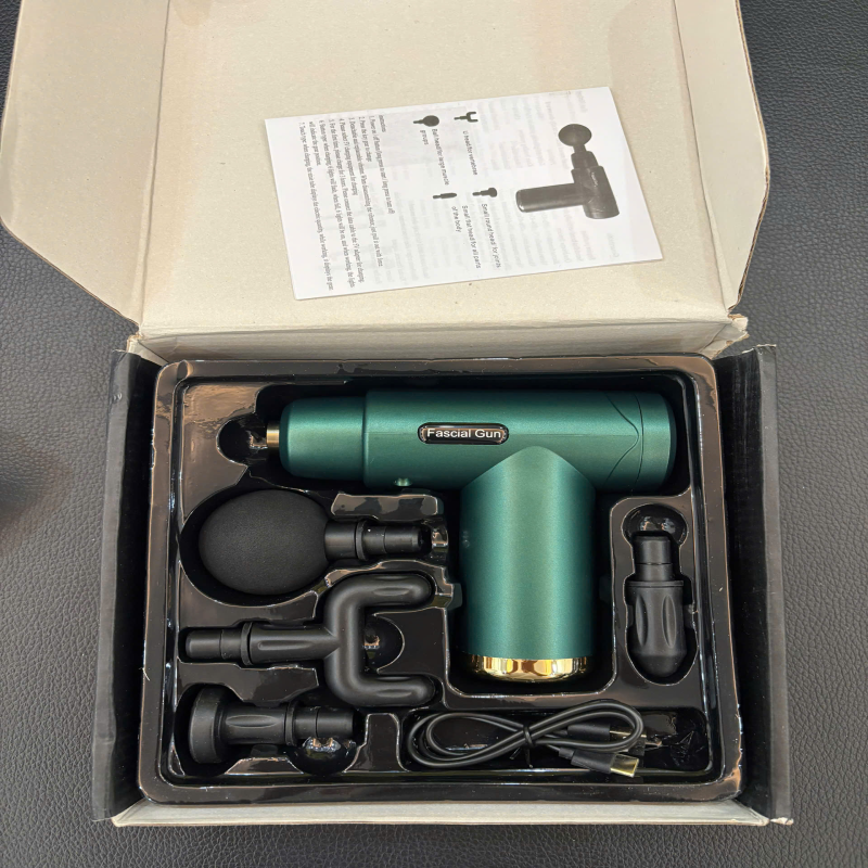 Súng Massage Cầm Tay Mini Fascial Gun 4 Đầu 6 Cấp Độ Chính Hãng