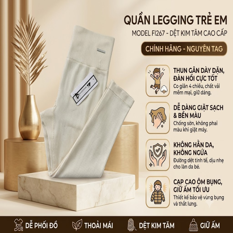 Quần Legging Trẻ Em Dệt Kim Tăm Co Giãn FI267 Size S