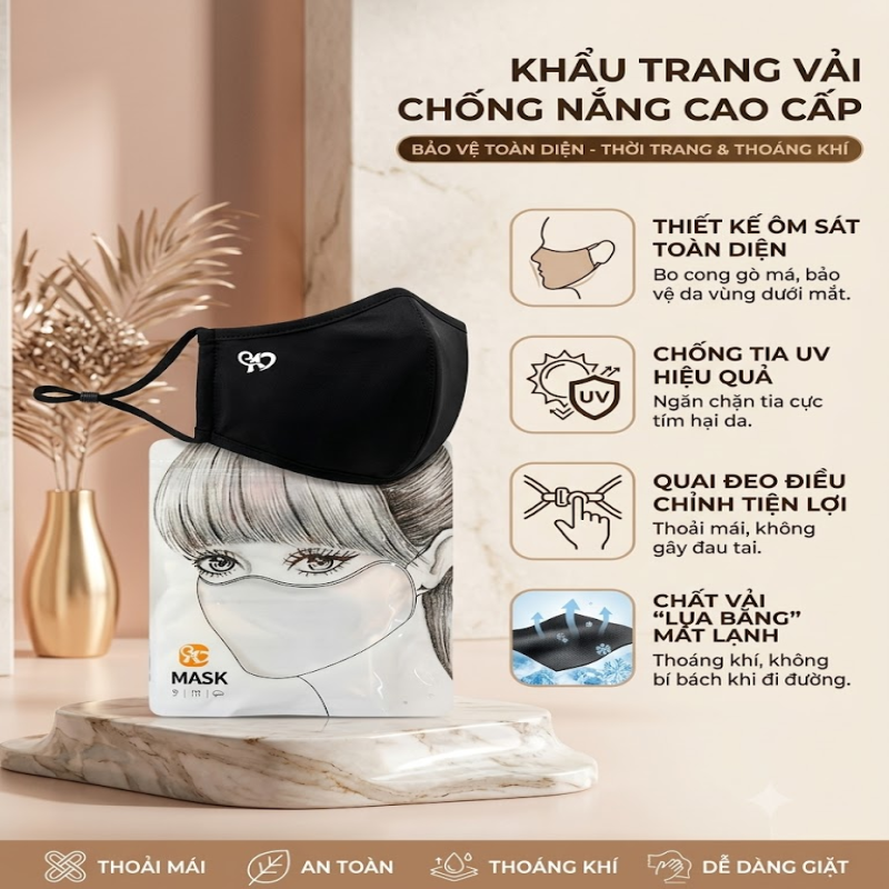 Khẩu Trang Vải Chống Nắng UV Che Gò Má Và Cổ Màu Đen