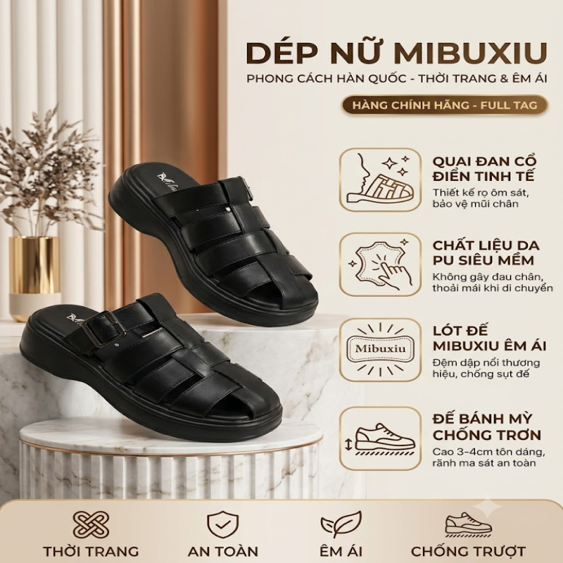 Dép Lê Nữ Mibuxiu Quai Đan Kiểu Rọ Đế Bánh Mỳ Độn Đế