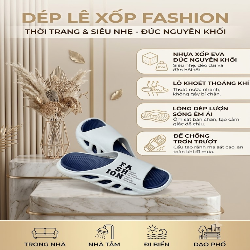 Dép lê xốp EVA bánh mỳ Fashion đúc (Size 40-41)