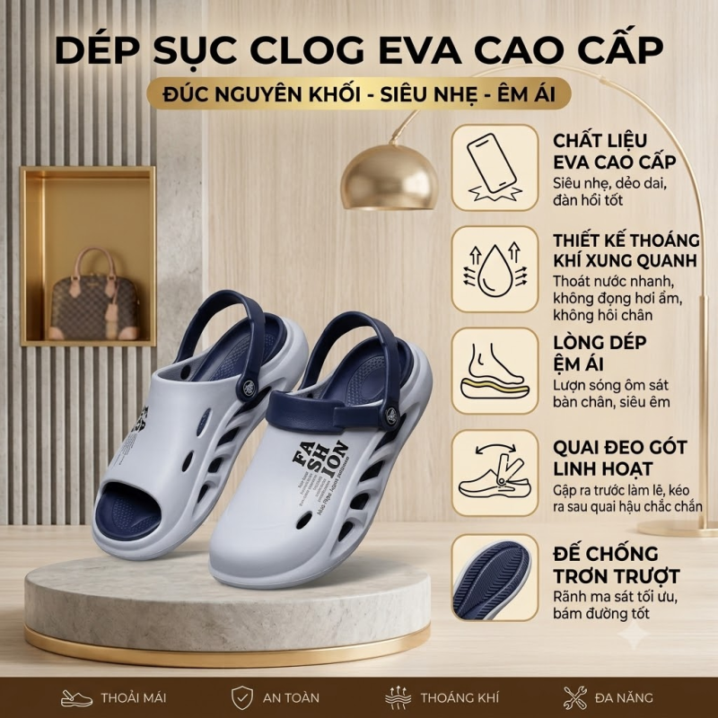 Dép Sục Xốp EVA Bít Mũi Quai Hậu sz 38-39