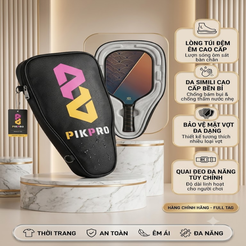 Túi Đựng Vợt Pickleball Pikpro Màu Đen Chống Nước