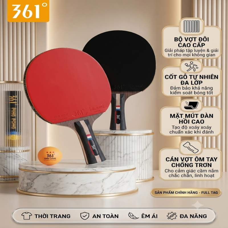 Bộ Vợt Bóng Bàn Đôi Kèm Bóng 361°