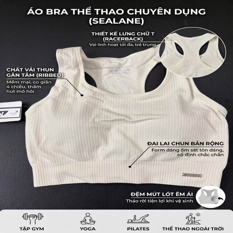 Áo Bra Thể Thao Tập Gym / Yoga Nữ Thun Tăm Co Giãn