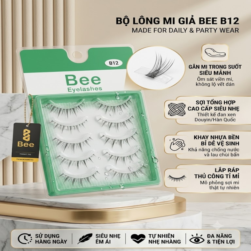 Lông Mi Giả Tự Nhiên Bee Eyelashes Sợi Sợi Tổng Hợp/Nhựa Cao Cấp.
