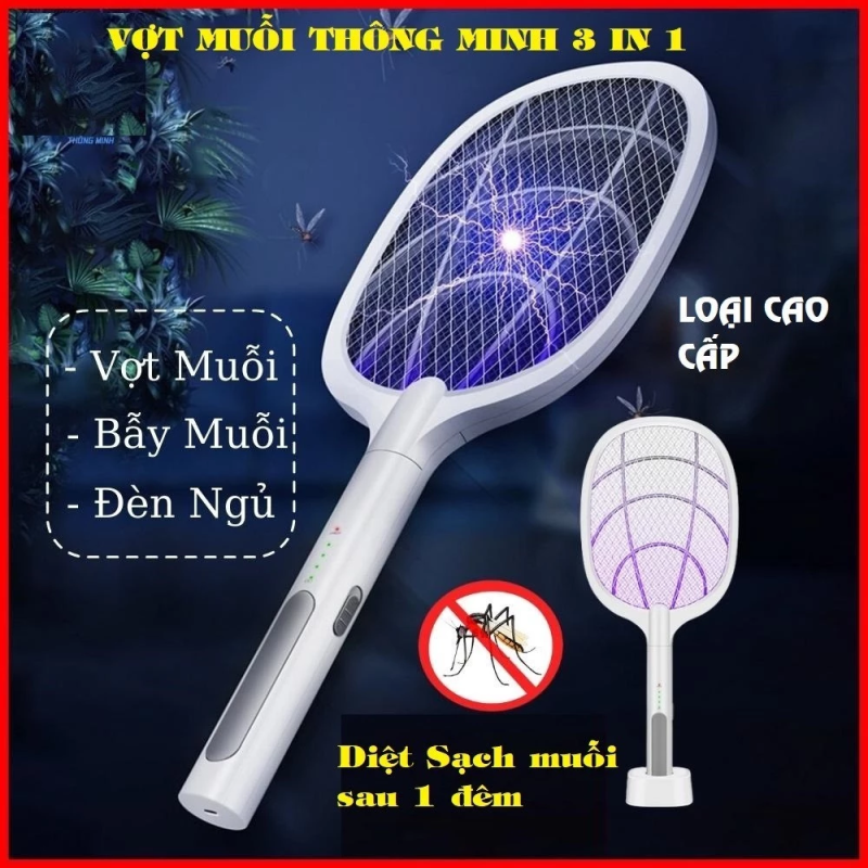 Vợt Muỗi Thông Minh 3 Trong 1 Pin 1200mAh Sạc Tích Điện Để Bàn