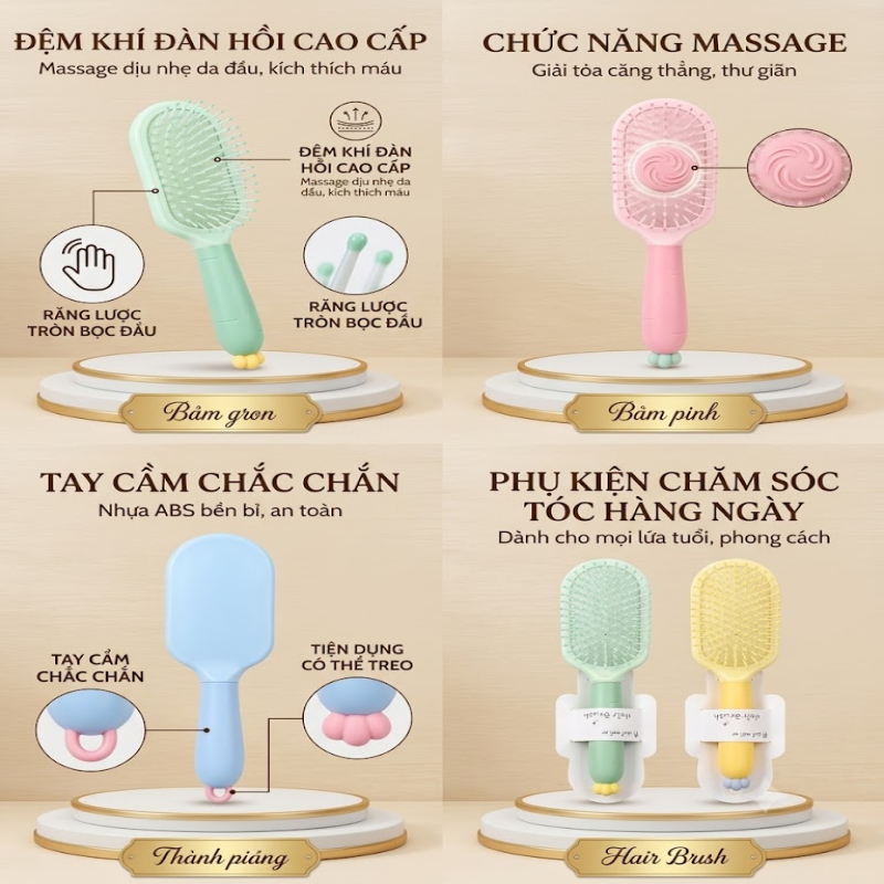 Lược Chải Tóc Bằng Nhựa Đệm Khí Massage Da Đầu Chống Rụng Tóc