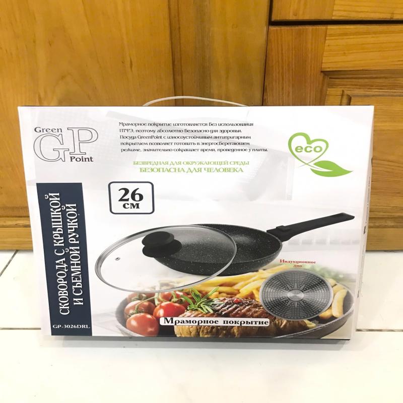 Chảo Chống Dính Vân Đá 24cm Green Point GP-3024DRL Kèm Vung Kính