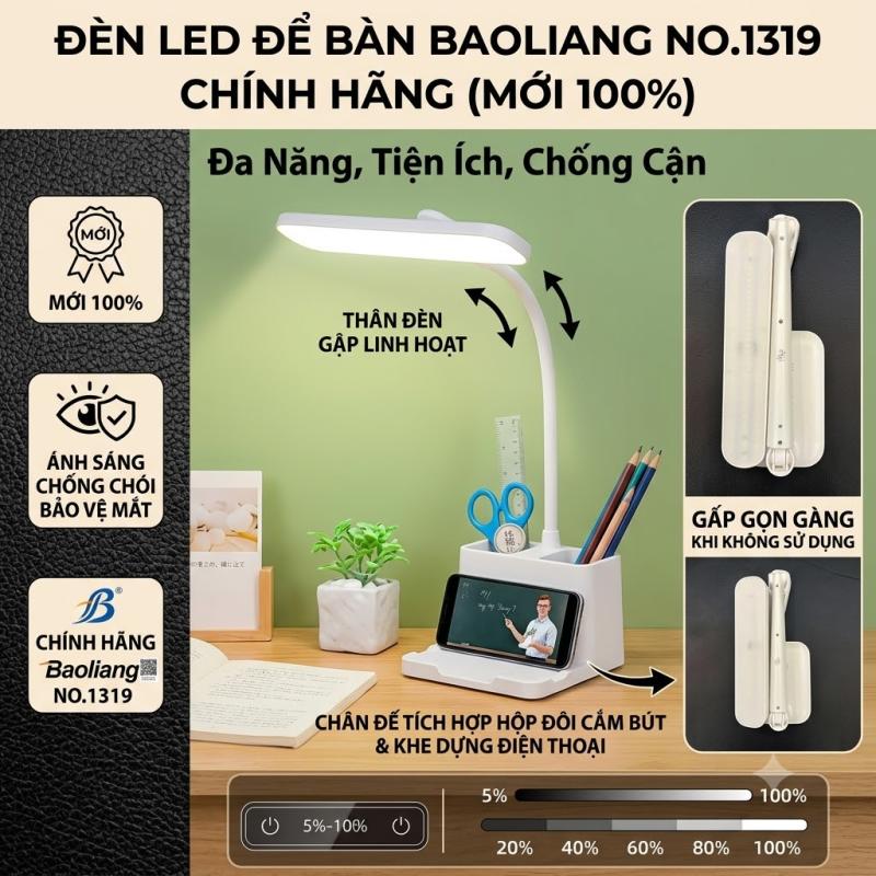 Đèn LED Để Bàn Chống Cận Baoliang NO.1319 Đa Năng Kèm Hộp Cắm Bút